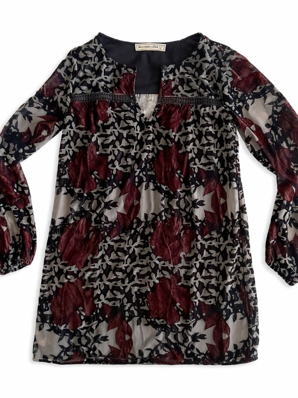 Abercrombie & Fitch Velvet Black Burgundy Floral Mini Dress Whimsigoth Boho Fall